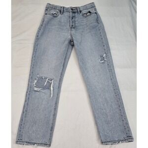HIDDEN Jeans 27 High Rise Straight Leg Distressed Knee Raw Hem Light Wash THRASH